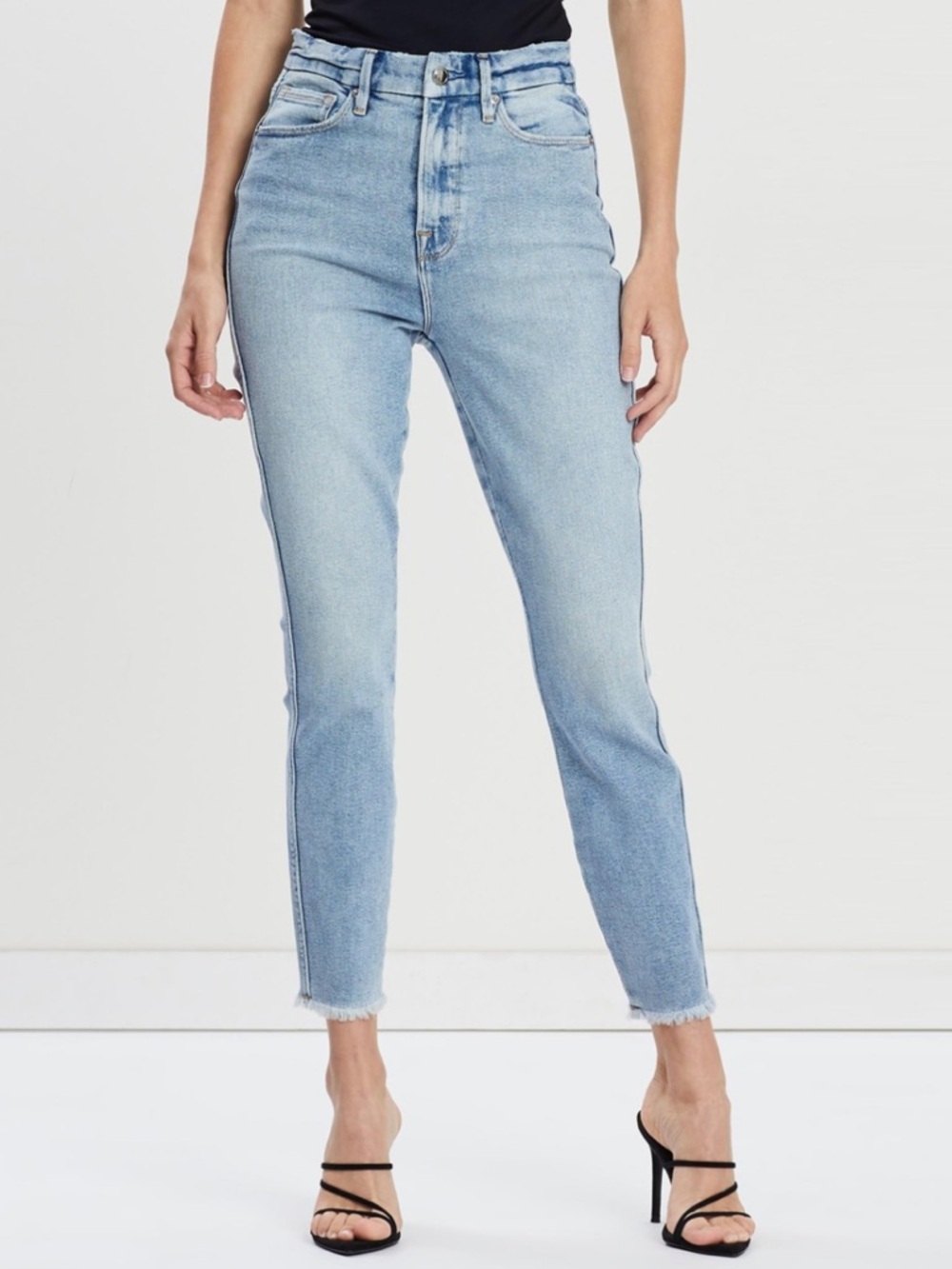 GOOD AMERICAN Good Curve Skinny Crop Jeans Light Wash Raw Hem Size 4/27